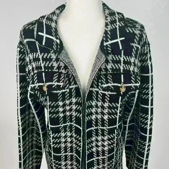 Madison + Hudson Black Plaid Jacket Sweater Size M - Picture 2 of 8